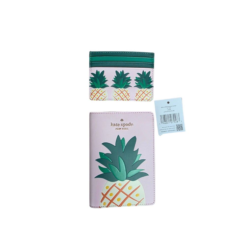 NWT Kate Spade Pineapple Passport Holder & Slim Card Case Key Ring Travel Set